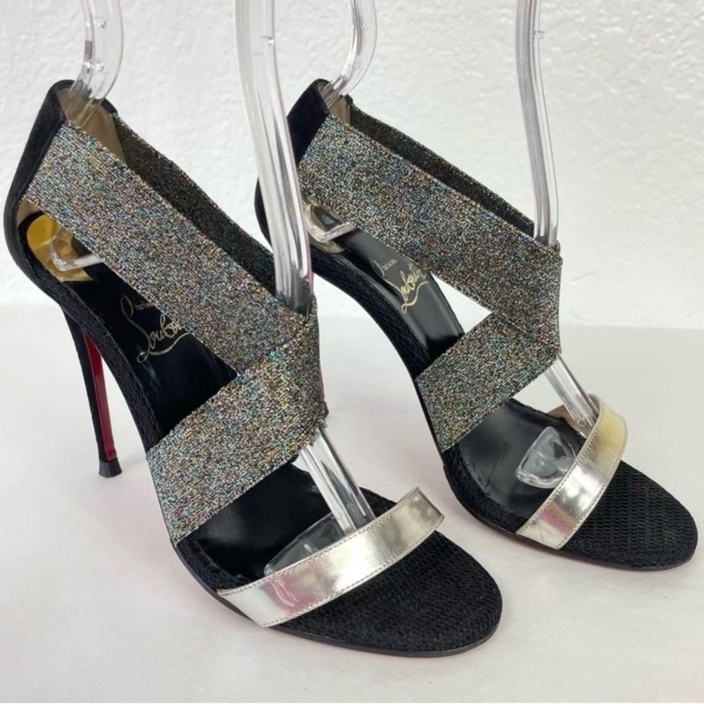 Christian Louboutin Elastagram 4 inch Blk Suede Specchino Leather Heels
